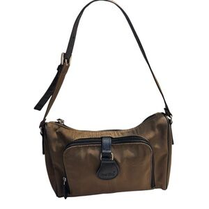 Vintage Ameribag Messenger Bag Bronze-Brown Nylon Black Leather Shoulder Bag